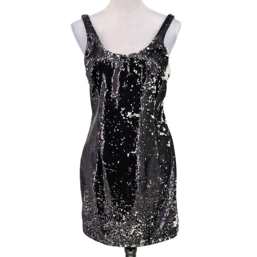 Silence and Noise Dress Womens 10 Black Sequins Lined LBD Formal Anthropologie